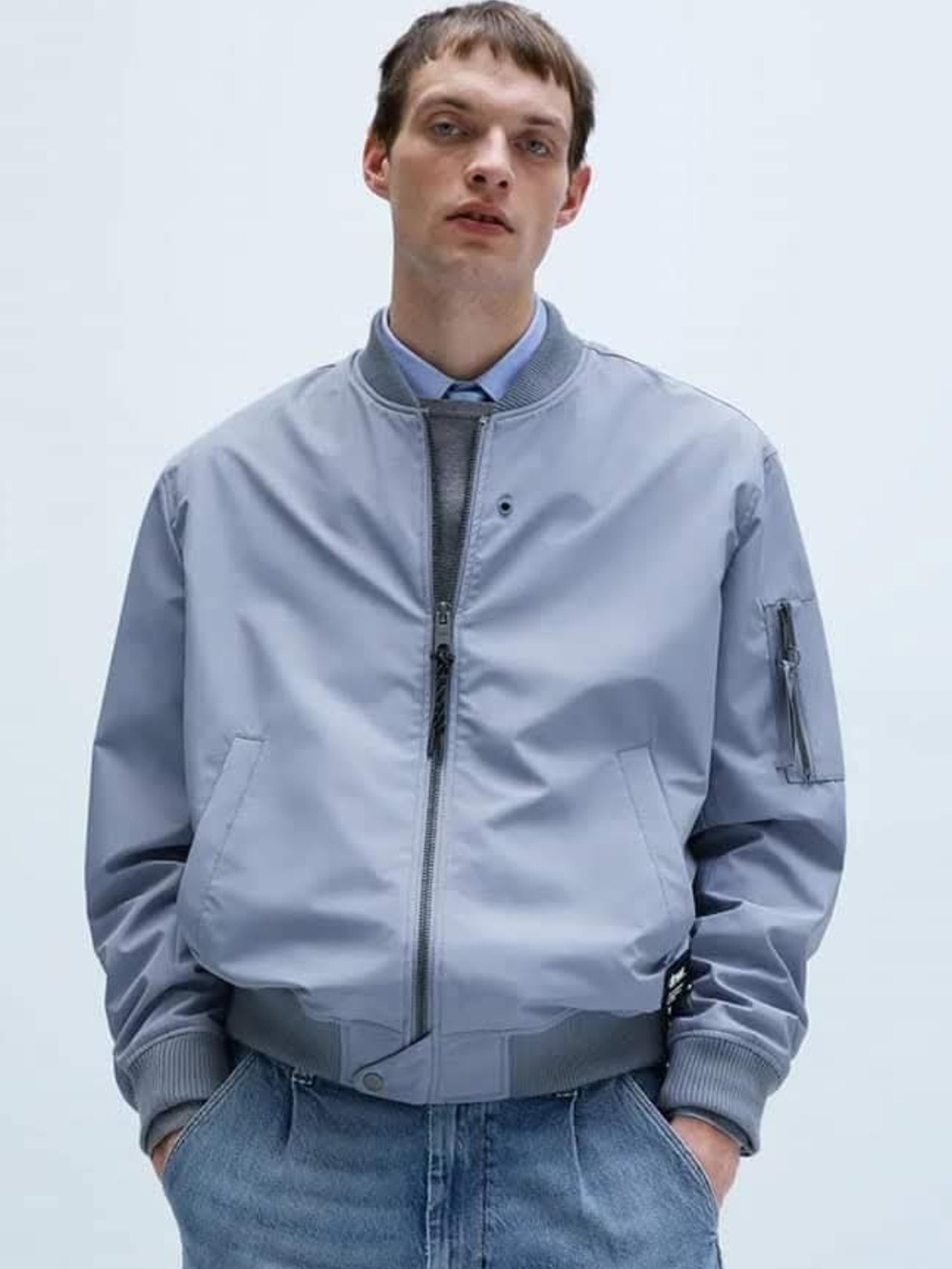 Zara Men’s Light Blue Bomber Jacket